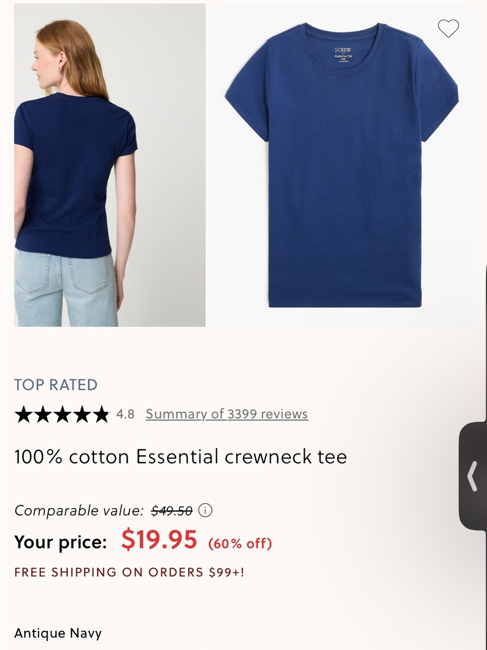 J. Crew 100% cotton Essential crewneck tee - Antique Navy
